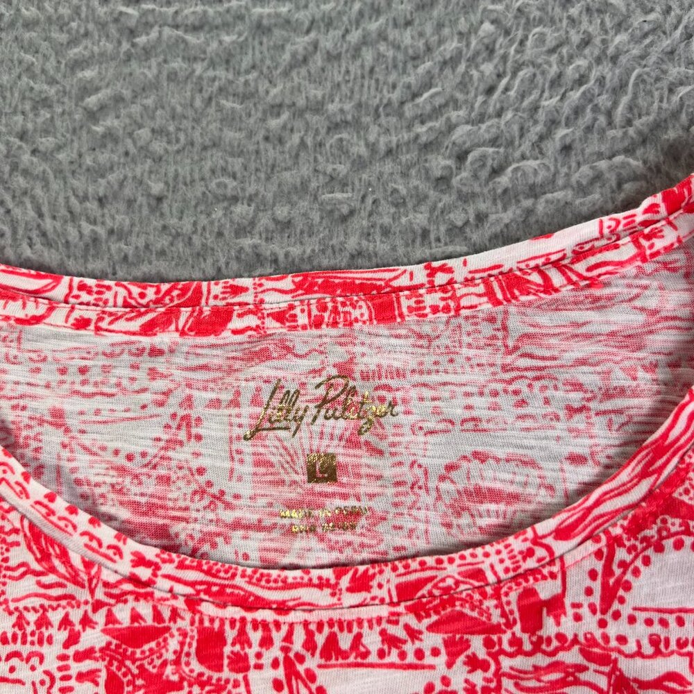 Lilly Pulitzer Etta Top Womens Large Multicolor Scoop Neck Boat Seashells Preppy - Picture 4 of 6